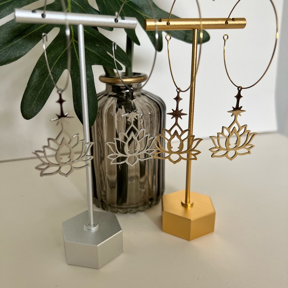 Lotus Buddha Pendant Hoop Earrings - Spiritual Jewelry - Protection Hoops
